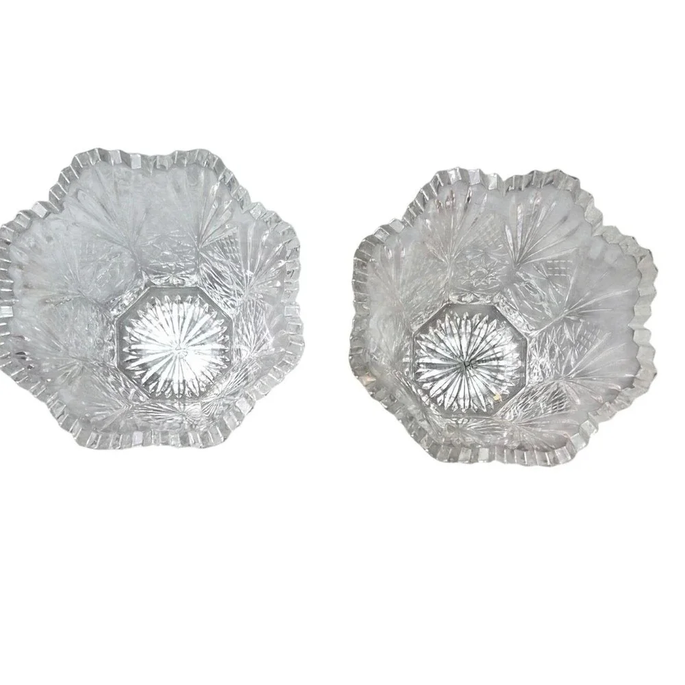 Vintage Clear Pressed Glass Rose Starburst Votive Candle Holder‎ Set of 2 Vases